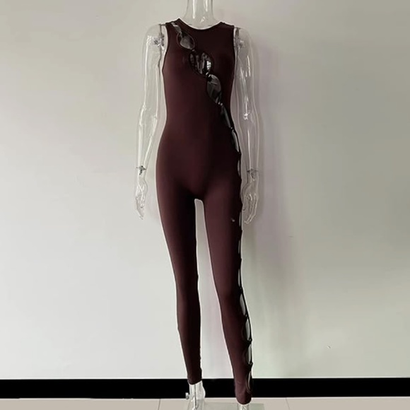 Cut Out‎ Brown Jumpsuit Romper Size L - Picture 4 of 15